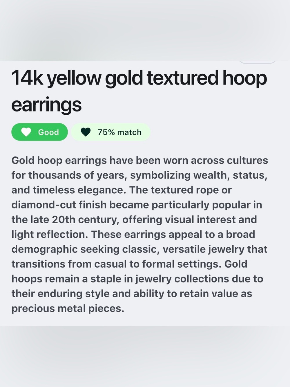 Vintage 14 carat, yellow gold, textured hoop earrings. - Picture 2 of 6